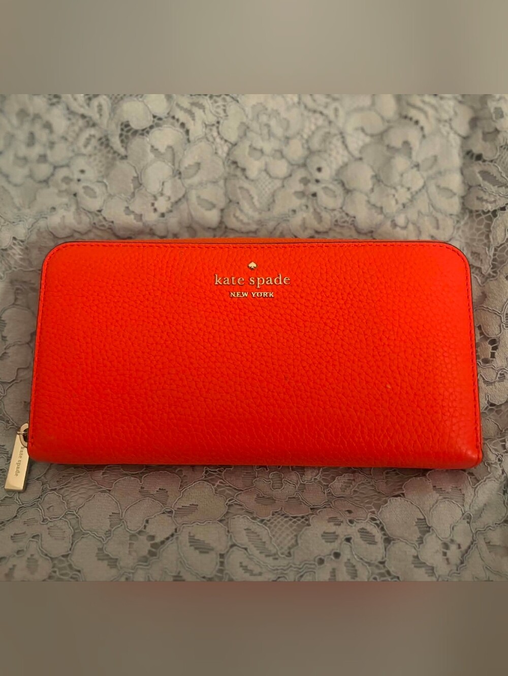 Kate Spade New York Orange Pebbled Leather Zip-Around Continental Wallet